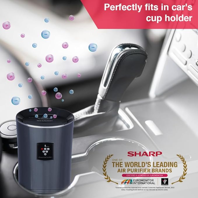 SHARP Car Air Purifier with Plasmacluster (Removes Bacteria, Virus, Odor, Mold, VOCs) I JAPAN TECHNOLOGY I Pre Filter I Suitable for Hatchback, Sedan and SUVs | Cover: 3.6 m³ I IG-GC2E-B I Black