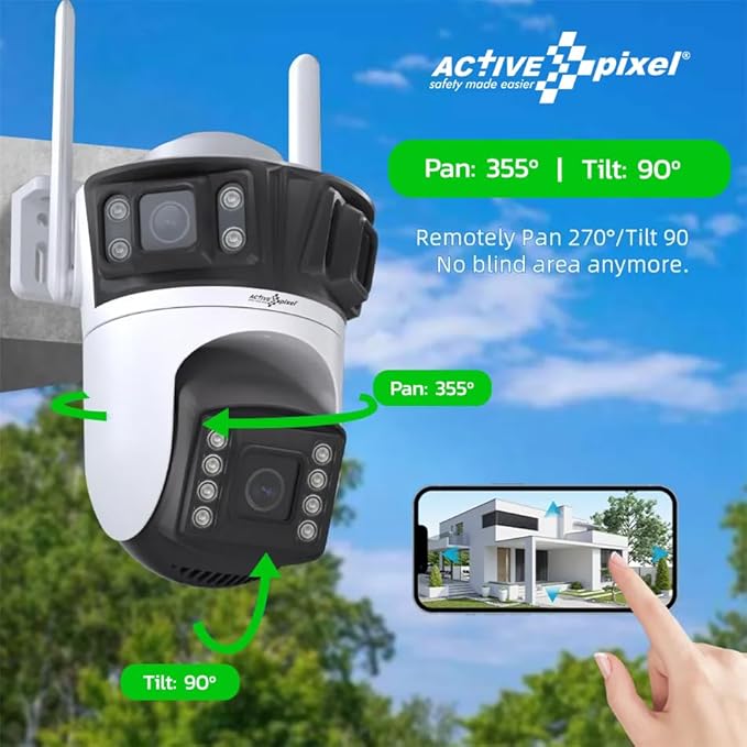 Active Pixel A9 4+4+4MP Triple Lens WiFi Outdoor Security Camera | 8 LED Full-Color Night Vision | 360° PTZ | Motion Tracking | Human Detection | Two-Way Audio | Waterproof CCTV for Home & Office