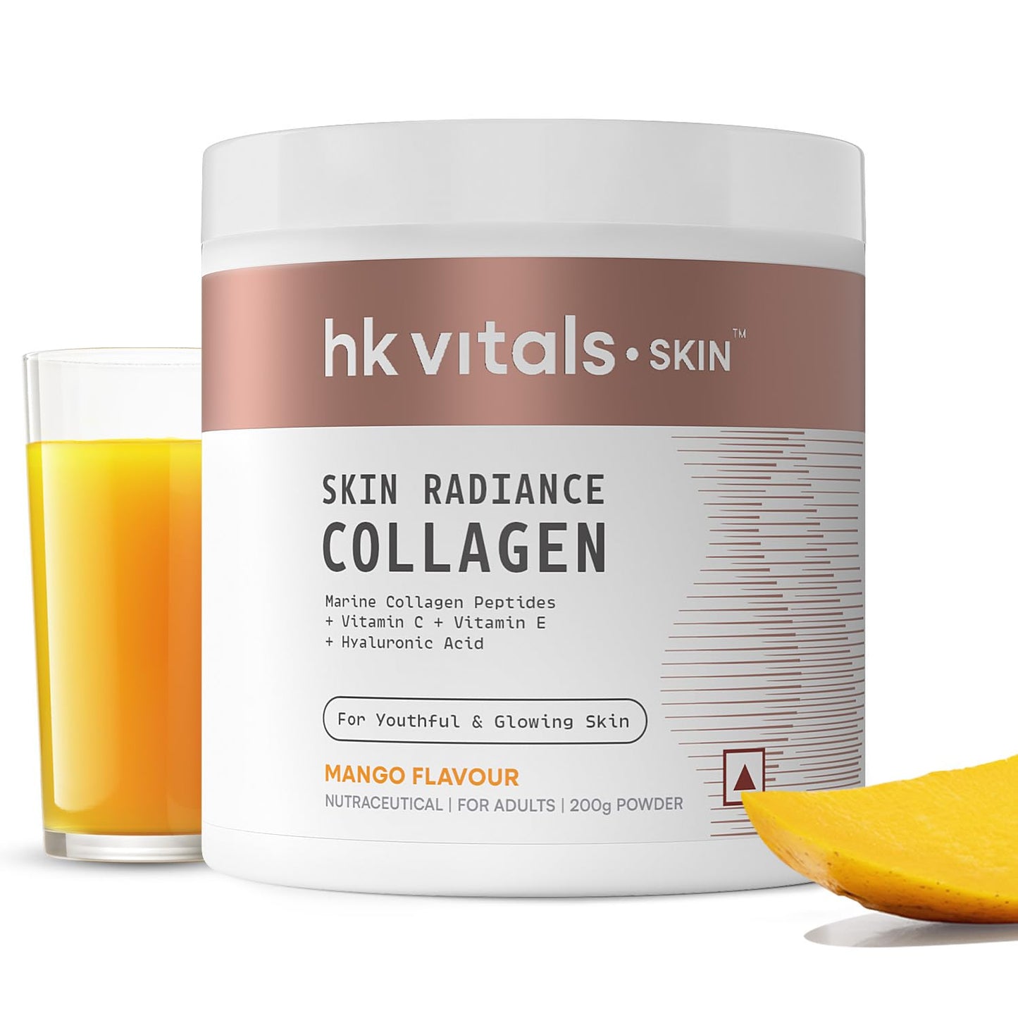 HealthKart hk vitals Skin Radiance Marine Collagen Supplement (Mango,200g) (Pack of 2)|With Biotin,Vitamin C & E for Healthy Skin & Hair,powder,2 count,25 Servings - Springkart 