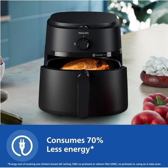 PHILIPS Air Fryer NA120/00, uses up to 90% less fat, 1500W, 4.2 Liter, with Rapid Air Technology (Black), Large