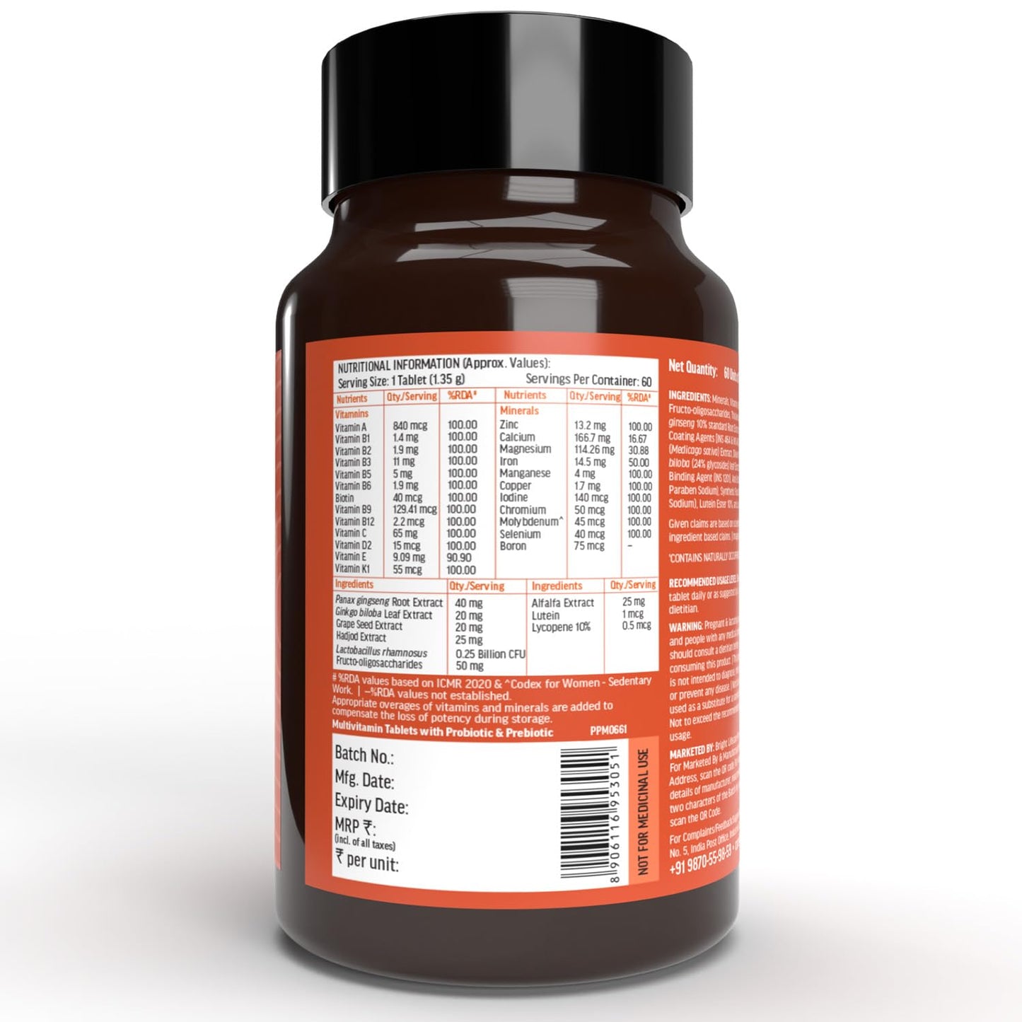 HealthKart hk vitals Multivitamin with Probiotics (60 capsules) | For Men and Women | Vitamin C, Vitamin B, Vitamin D, & Zinc, Supports Immunity and Gut Health, 1 count - Springkart 