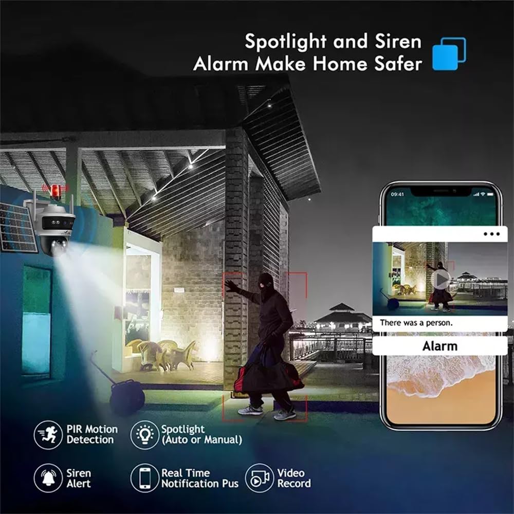 Camate Stellar Duo 4+4MP 4G SIM Based Wireless Outdoor CCTV Camera | Solar Powered Battery | No WiFi Needed | Color Night Vision | Motion Detection | 2-Way Audio | Weatherproof | Supports 256GB SDcard