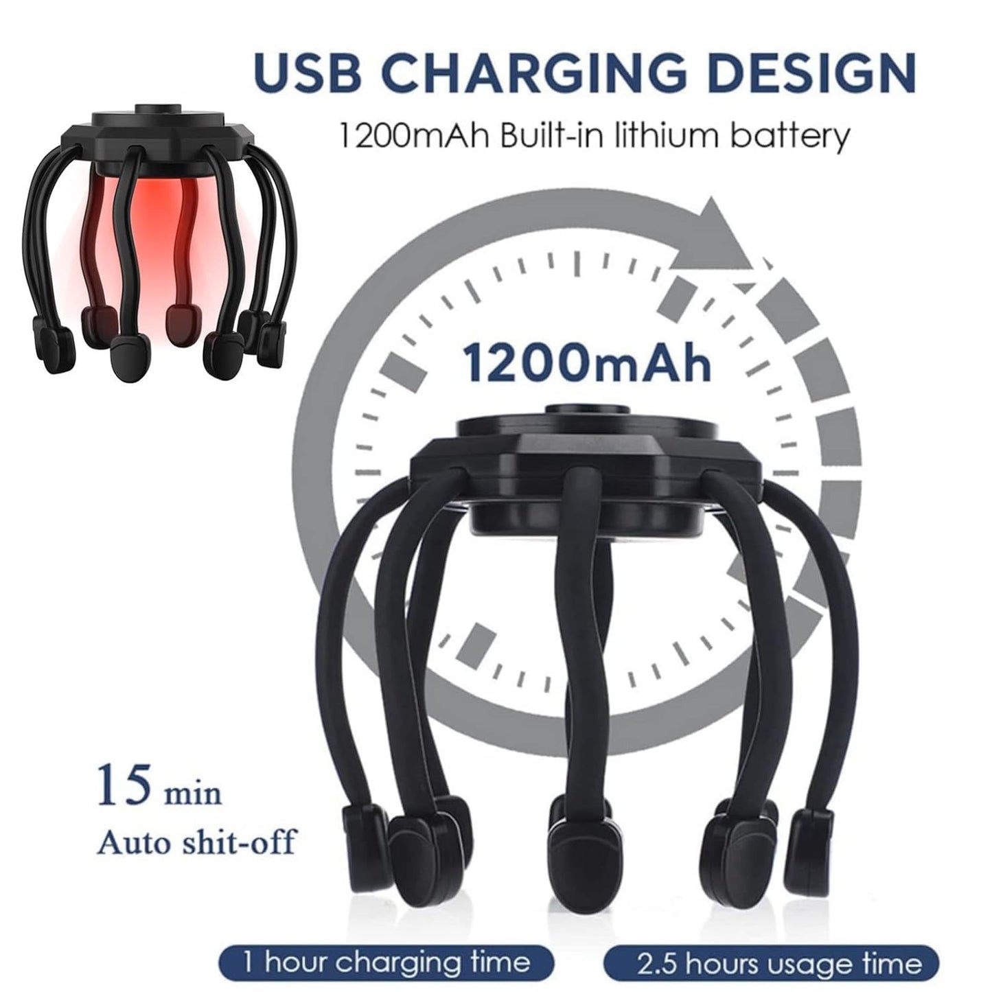 Ultra Scalp Massager - Electric Scalp Head Massager With 3 Modes, 360 Degree High-Frequency Contact, Octopus Claw Scalp Massager For Deep Relaxation, Hair Stimulation,(Black)