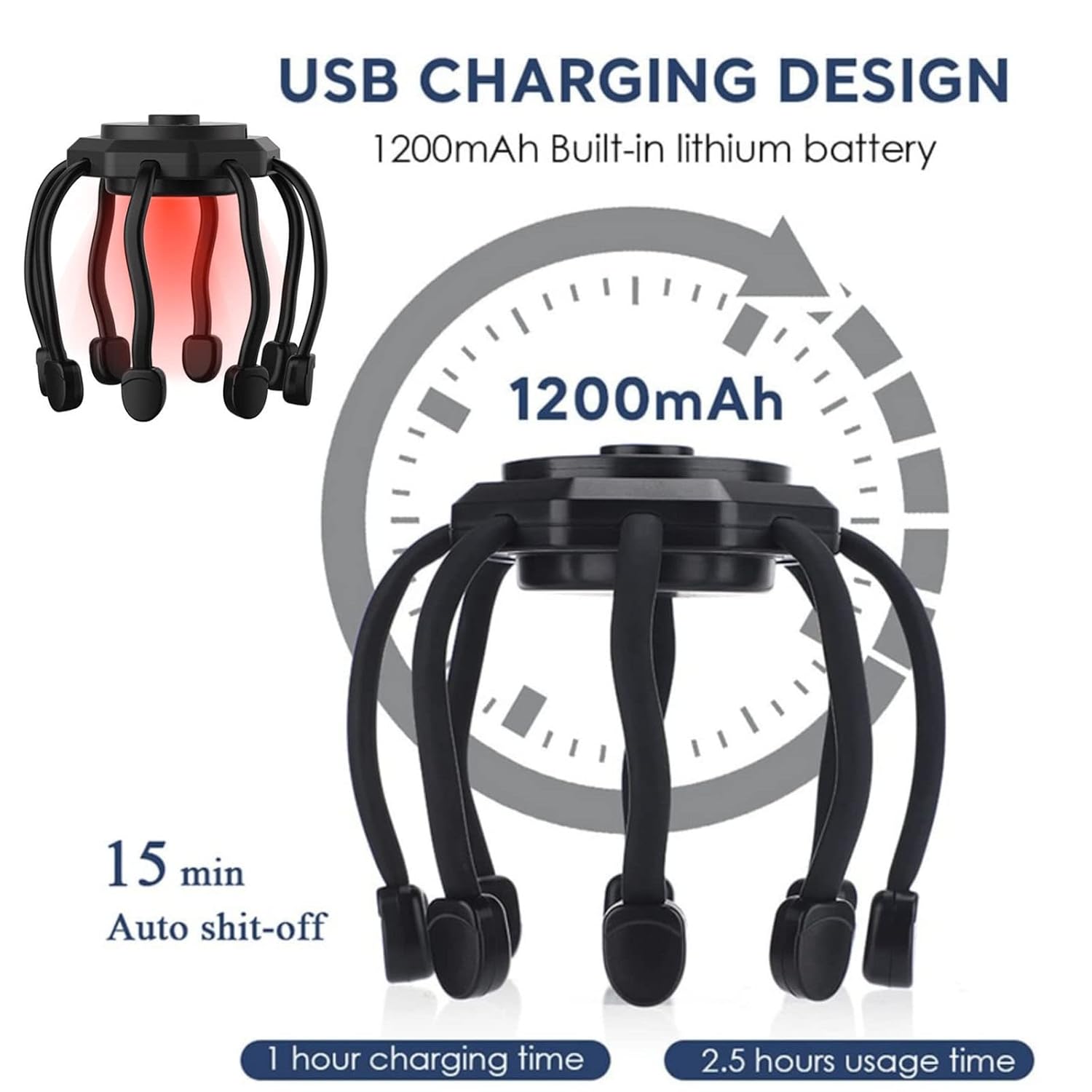 Ultra Scalp Massager - Electric Scalp Head Massager With 3 Modes, 360 Degree High-Frequency Contact, Octopus Claw Scalp Massager For Deep Relaxation, Hair Stimulation,(Black)