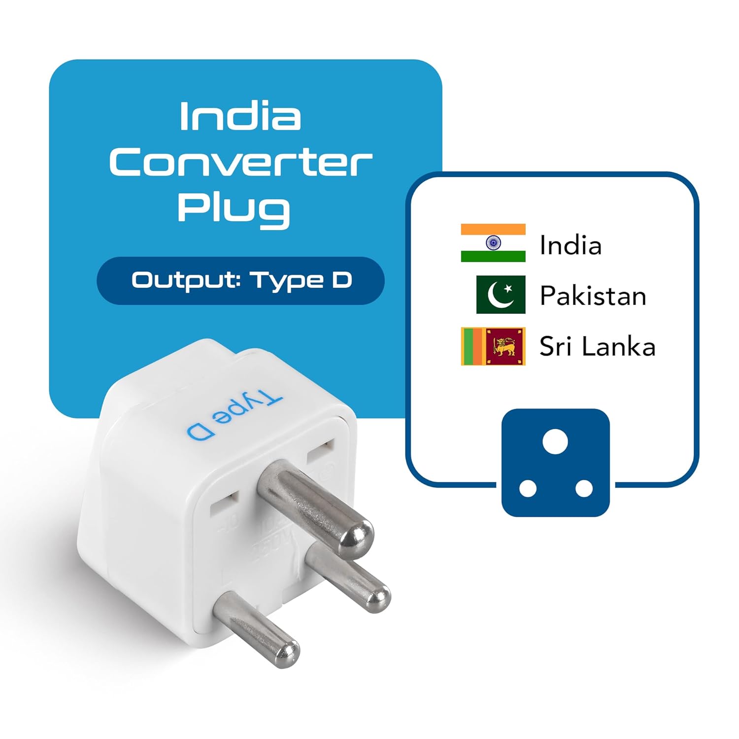 Ceptics USA to India Converter Plug, World (USA, China) Australia UK to India Plug Converter - Type D Plug Adapter - Canada to India Converter Plug - CE - RoHS - White - 1 Pack - Springkart 