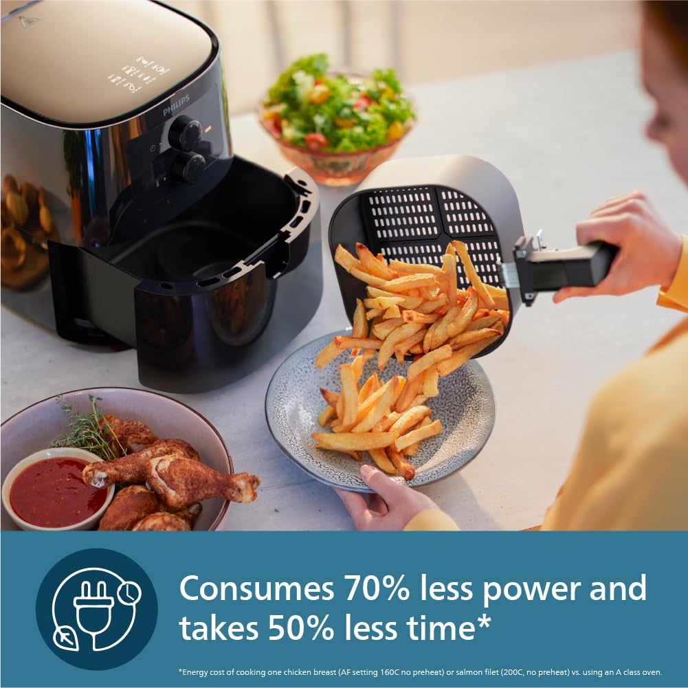 PHILIPS Air fryer for Home, 4.1 Liter, with RapidAir Technology (Black), with additional 1 Yr Warranty by Philips, uses up to 90% less fat (HD9200/90)