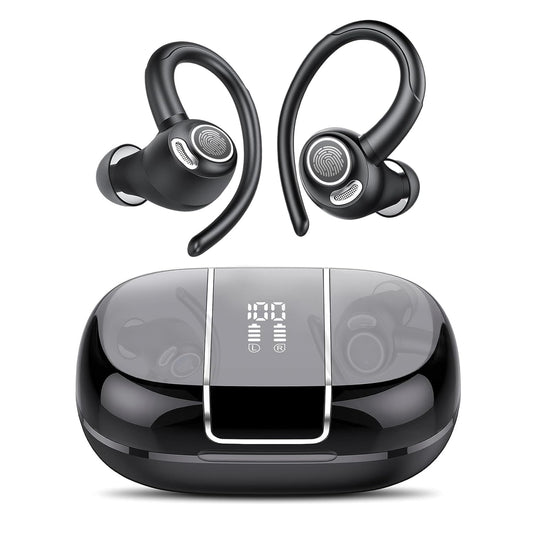 TAGRY Wireless Sports Earbuds Bluetooth 5.3,48H Playtime Bluetooth Ear Phones with CVC 8.0 Mic,Stereo Bass Over Ear Bud with Earhooks,LED Display,IP6 Waterproof for Workout/Running