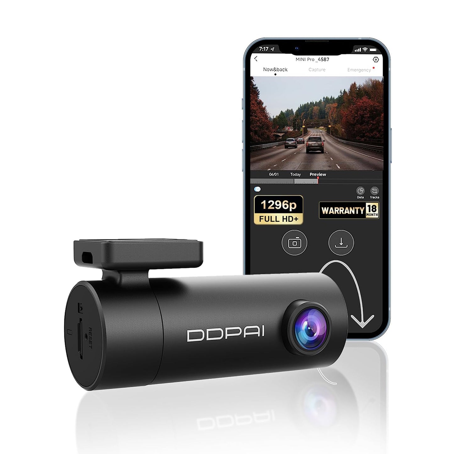 DDPAI Dual Channel Dash Cam for Car Front and Rear | 1296P Front + 1080P Rear Camera |