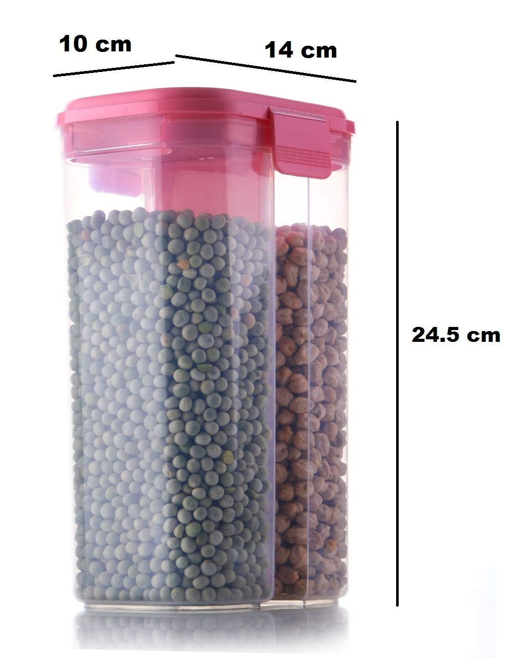 Plastic 2 Sections Air Tight Transparent Food Grain Cereal Storage Container (2 ltr) - Springkart 