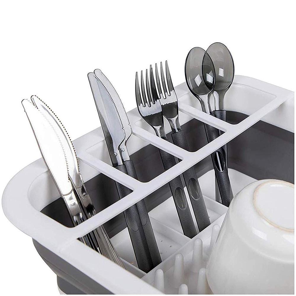 Collapsible Folding Silicone Dish Drying Drainer Rack with Spoon Fork Knife Storage Holder (Brown Box) - Springkart 