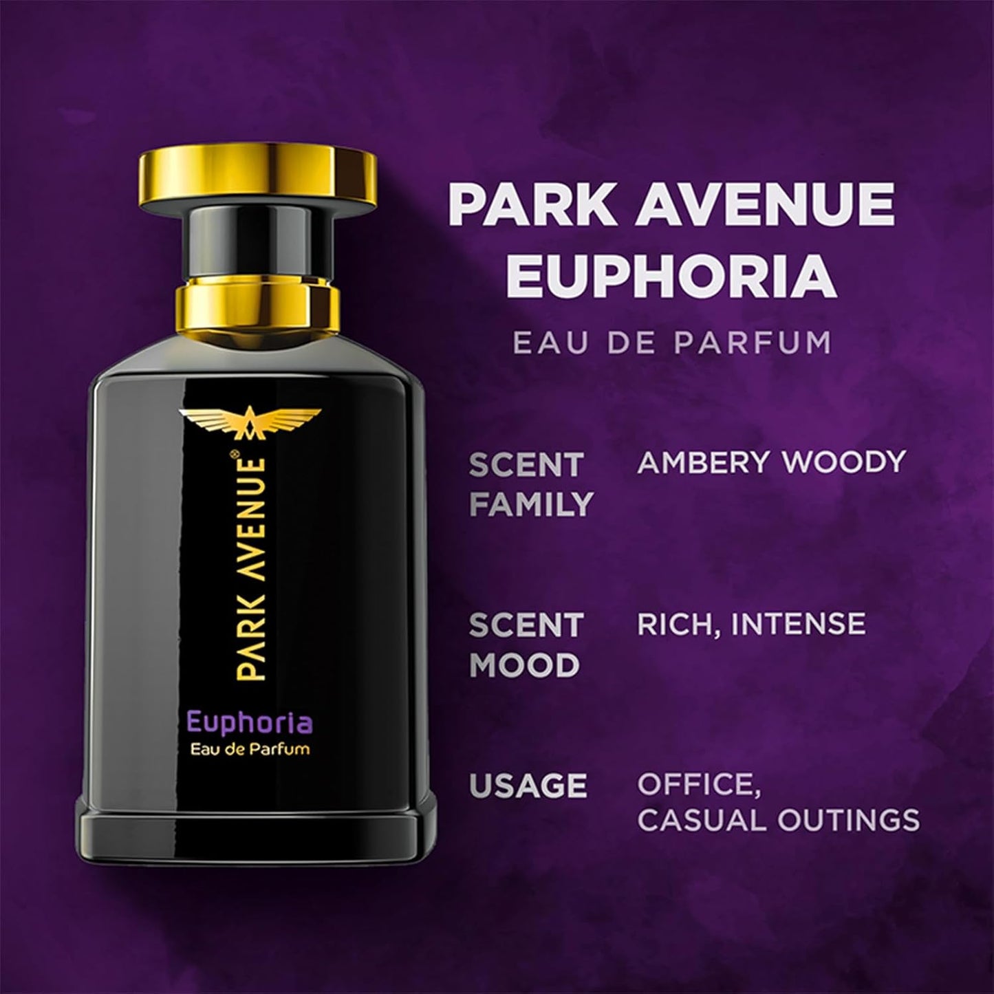 Park Avenue Euphoria, Eau De Parfum Men, 100ml | Long Lasting Perfume for Men | Father's Day Gift for Dad | Premium Luxury Fragrance Scent | Gift for Father's Day | Aromatic Blend of Amber & Musk | Suitable for Every Occasion