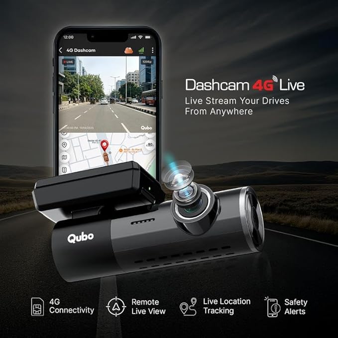 Qubo Dashcam 4G Live by Hero Group [New Launch] | Remote Live View I GPS Tracking & Smart Alerts | 2K QHD | 140° FOV | Wi-Fi & App Control | Supports upto 1TB SD Card  | 1-Year Free Cloud Subscription