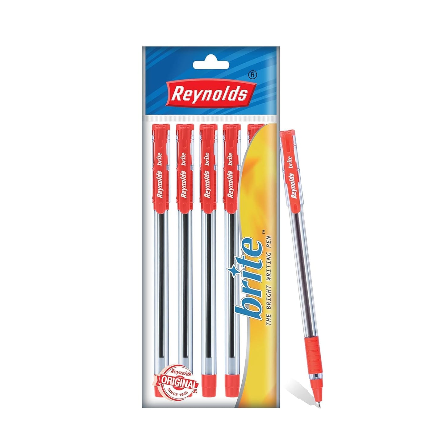 Reynolds BRITE Ball Pen SET - 25 BLUE PENS WITH COMFORTABLE GRIP | BALL PENS FOR WRITING | PEN FOR STUDENTS & OFFICE STATIONERY | 0.7 mm TIP SIZE - Springkart 