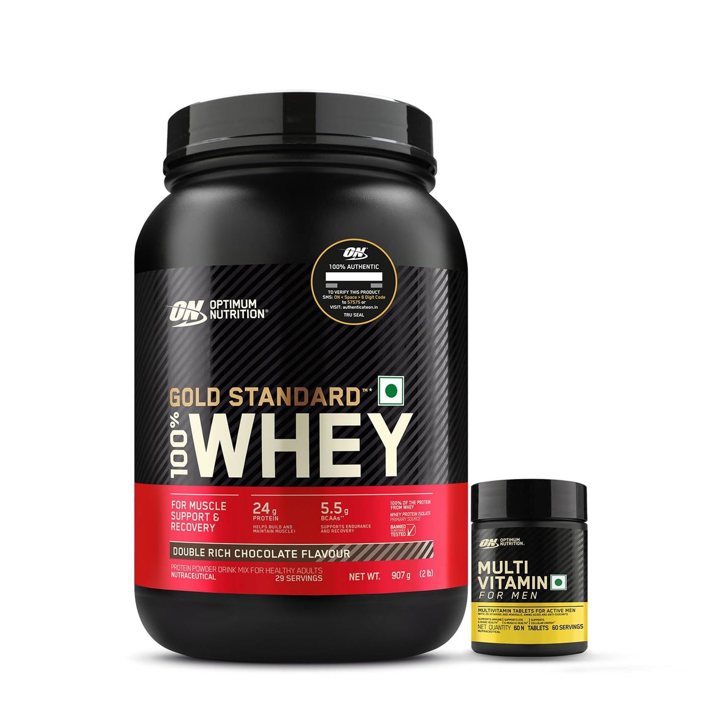 Optimum Nutrition (ON) Gold Standard 100% Whey Protein Powder 2 lbs, 907 g (Double Rich Chocolate), for Muscle Support & Recovery, Vegetarian - Primary Source Whey Isolate
