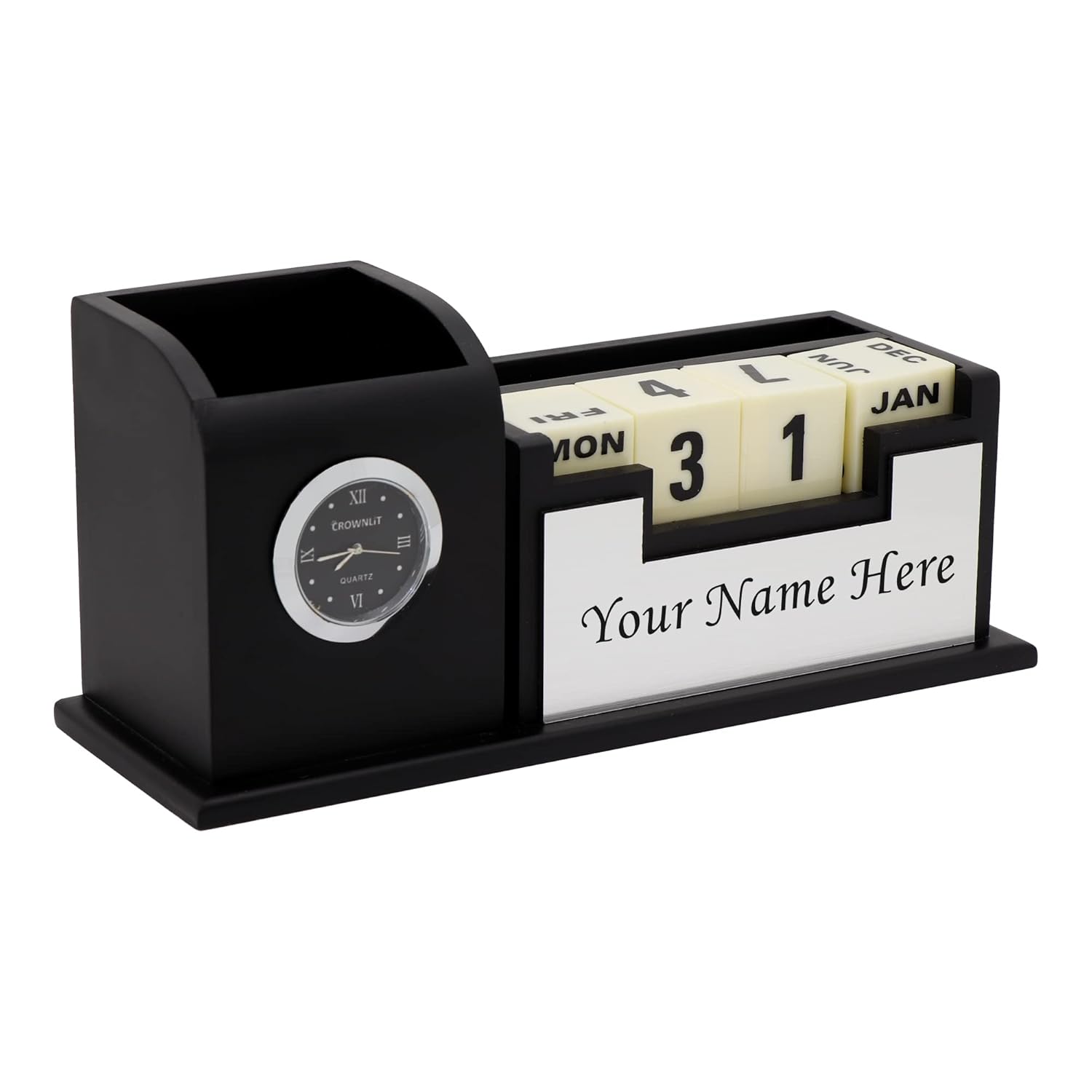 CrownLit Personalized Stationery Pen Stand With Name (Engineered Wood) - Springkart 
