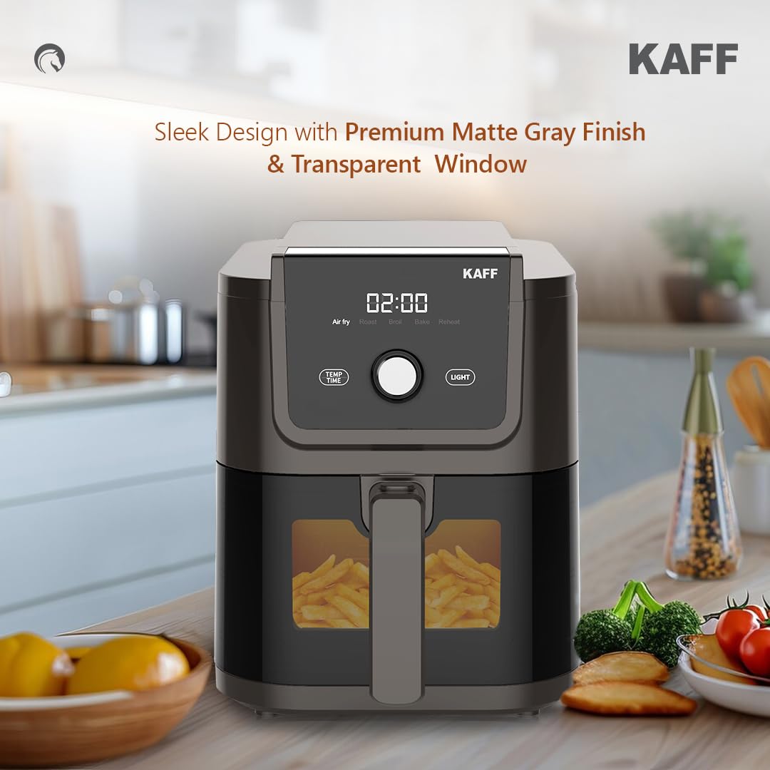 KAFF KFR5 Digital Air Fryer Oven with 360° High Speed Air Circulation Technology -1500W| Bake, Grill & Roast|Digital LED Display & Touch Control Panel (5L, Light Black)
