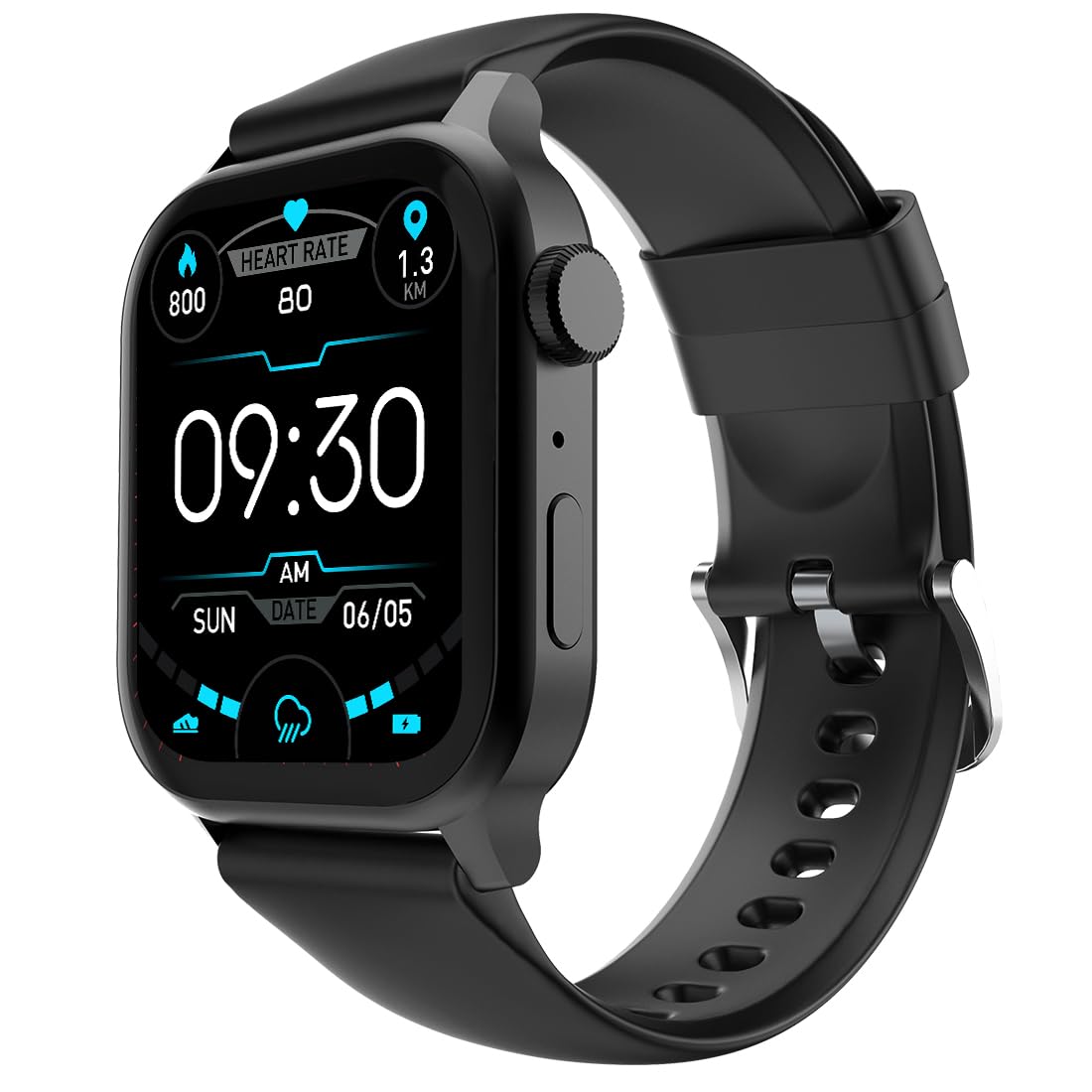 Fire-Boltt Rise Smart Watch 1.85″ with Bluetooth Calling, AI Voice Assistant, Rotating Crown, SpO2 & Heart Rate Monitor, 123 Sports Modes, IP67 Waterproof Metal Smartwatch for Men & Women - Black