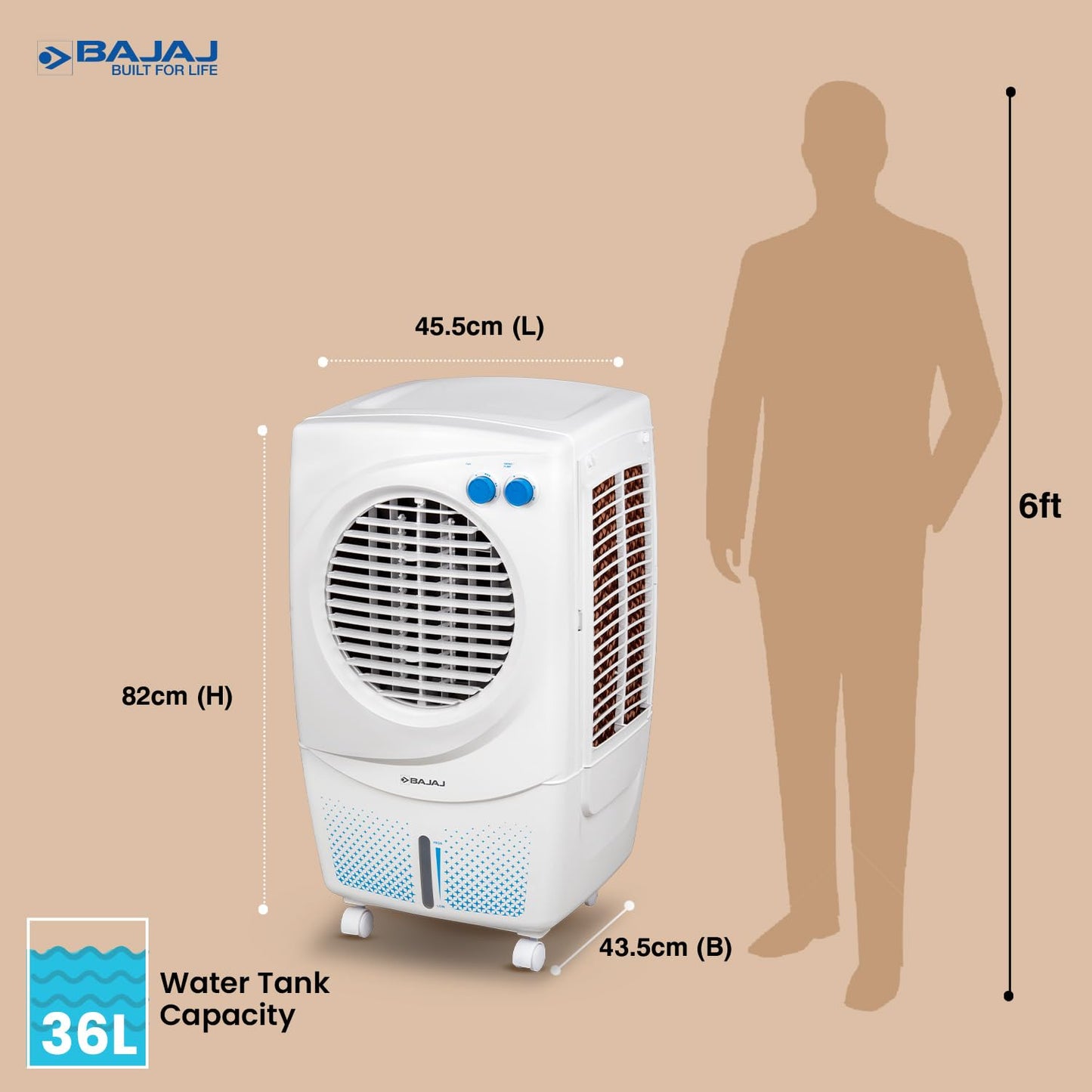 Bajaj PX97 Torque New 36L Personal Air Cooler For Home | High Speed Fan | 30Ft Powerful Air Throw | Inverter Compatible | Cooler For Room | 3 Yrs (1 Yr Standard + 2 Yrs Extended) Warranty【White】