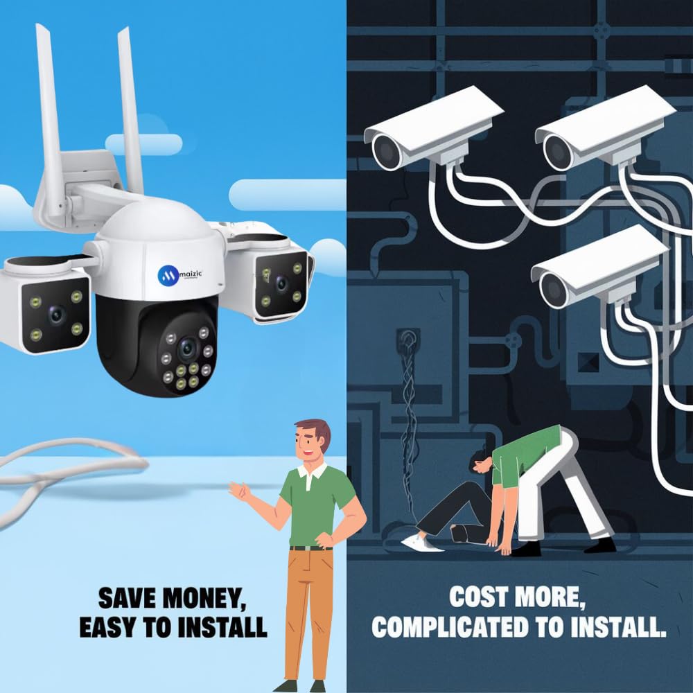 Maizic Smarthome Batman 4G Sim Based 6MP HD 3in1 Screen View CCTV Camera, Outdoor Indoor Home Security Camera, 2 Way Talk, Motion Detection, Color Night Vision, 2 Side Camera Horizontally Rotate 180°