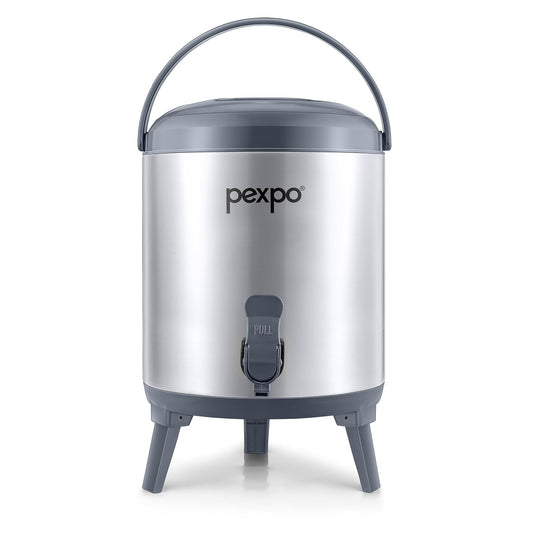Pexpo Superio 8 Stainless Steel Insulated Camper/Water Jug | Sturdy Base | Water Dispenser | BPA Free | for Home, Kitchen, Picnic, Outdoor (8 liters, Silver)