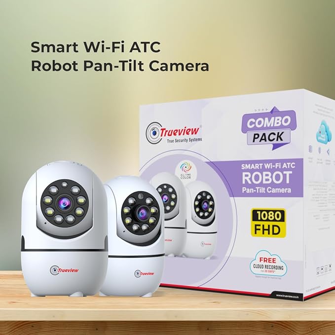 Trueview 2MP Smart CCTV Wi-fi Home Security Camera with Pan Tilt 360° View, 2 Way Talk, Cloud Monitor, Motion Detect, Supports SD Card Up to 256 GB, Night Vision (2MP Robot ATC - Pack of 2)