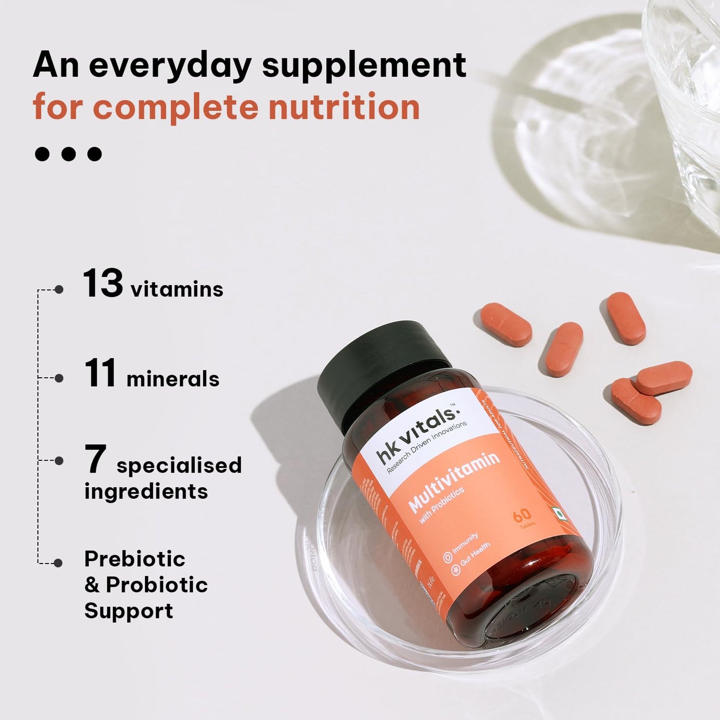 HealthKart hk vitals Multivitamin with Probiotics (60 capsules) | For Men and Women | Vitamin C, Vitamin B, Vitamin D, & Zinc, Supports Immunity and Gut Health, 1 count - Springkart 