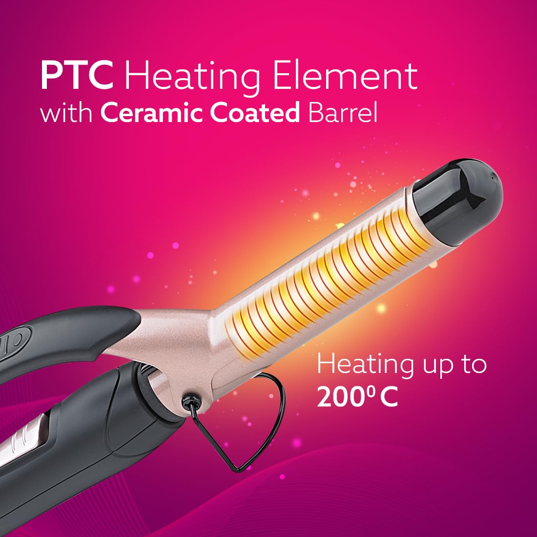 AGARO HC6001 Hair Curler with 25MM Barrel, Rod, Tong, Tourmaline Infused Ceramic Coated Plates, Cool Touch Tip, Fast Heating, for Women, Long and Short Hair Curling, Styling, Black & Rose Gold