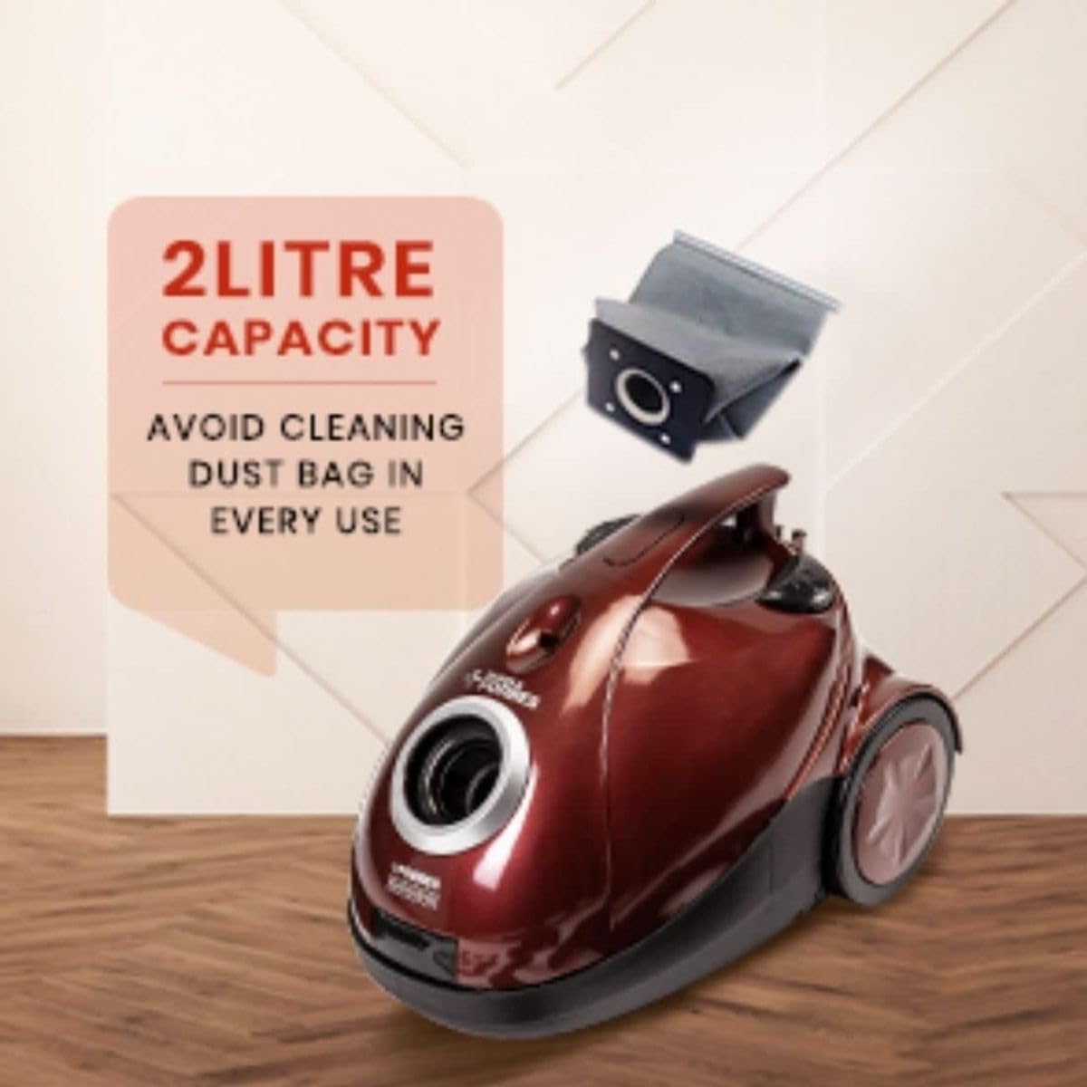 Eureka Forbes Quick Clean DX Vacuum Cleaner with 1200 Watts Powerful Suction Control, 3 Free Reusable dust Bag worth Rs 500, comes with multiple accessories, dust bag full indicator (Red), standerd