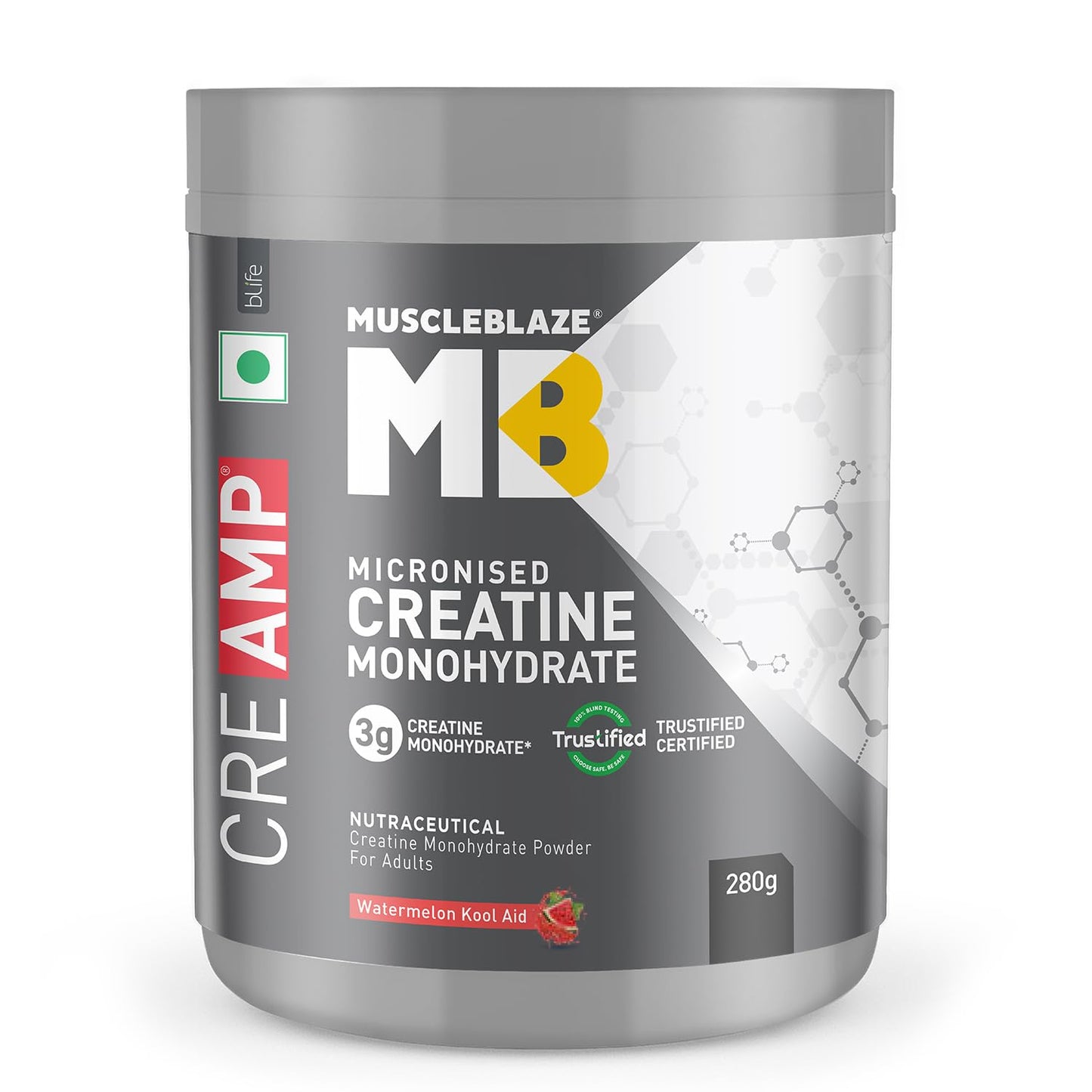MuscleBlaze Micronised Creatine Monohydrate CreAMP Powder, Unflavoured (32 Servings, 100g) | Trustified Certified Creatine