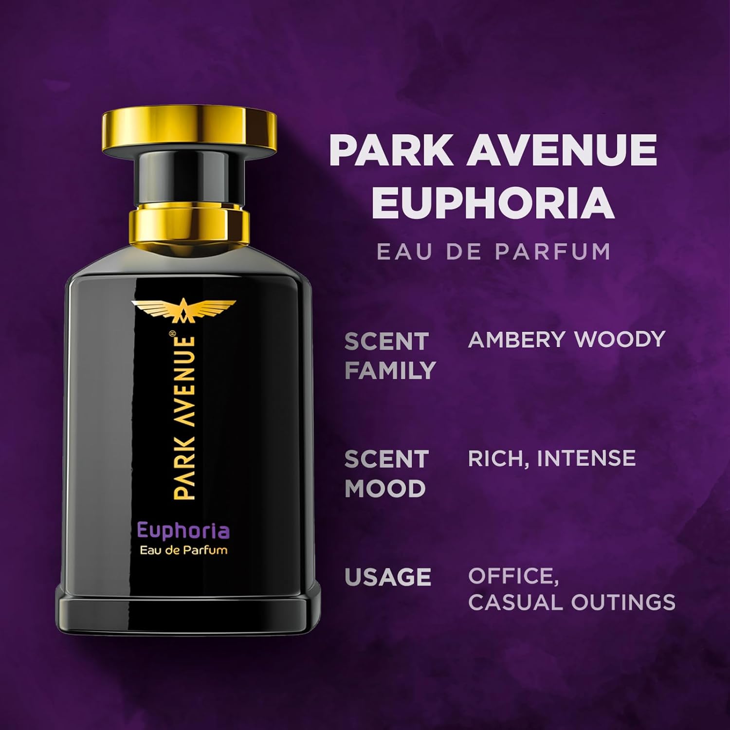 Park Avenue Euphoria, Eau De Parfum Men, 100ml | Long Lasting Perfume for Men | Father's Day Gift for Dad | Premium Luxury Fragrance Scent | Gift for Father's Day | Aromatic Blend of Amber & Musk | Suitable for Every Occasion