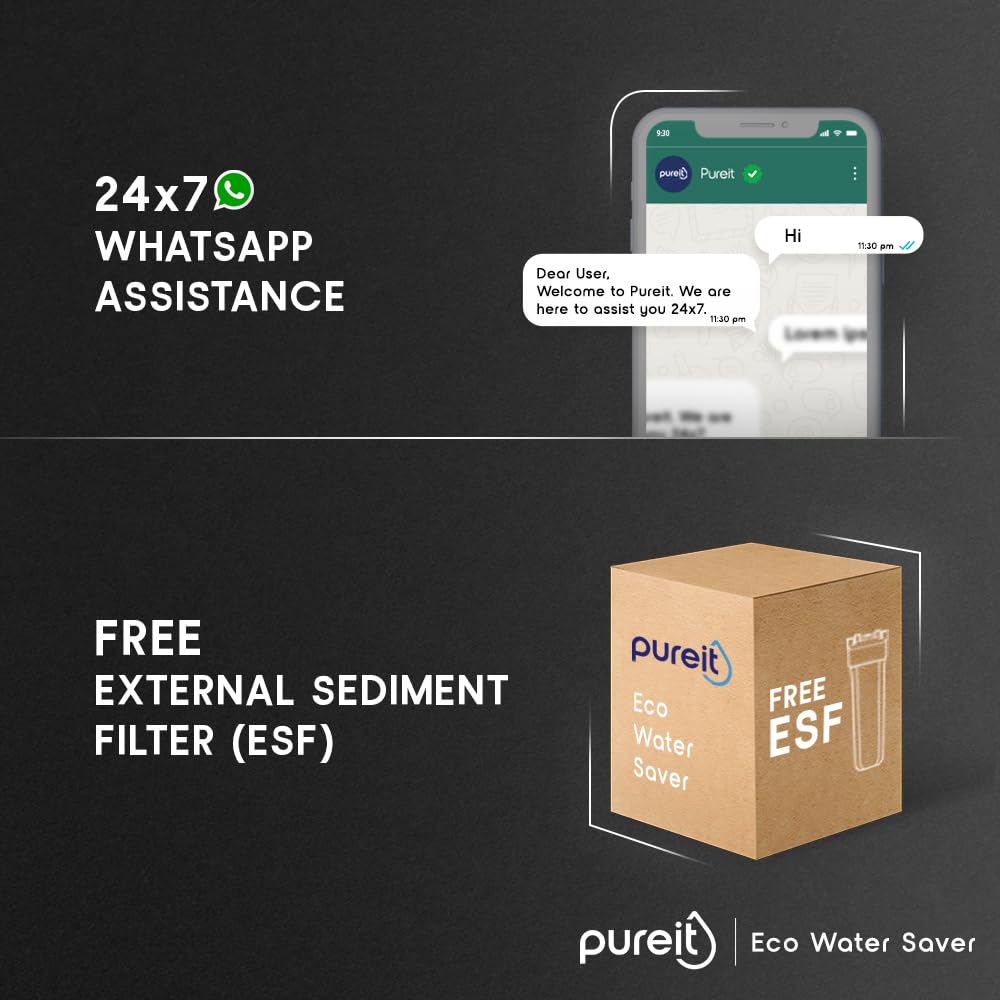 Pureit Eco Water Saver RO+UV+MF+Mineral | INR 1000 Off on Exchange | 7 stage | 10L | Upto 60% Water Savings | Suitable for Borewell, Tanker & Municipal Water | Table Top | Wall Mountable |Black