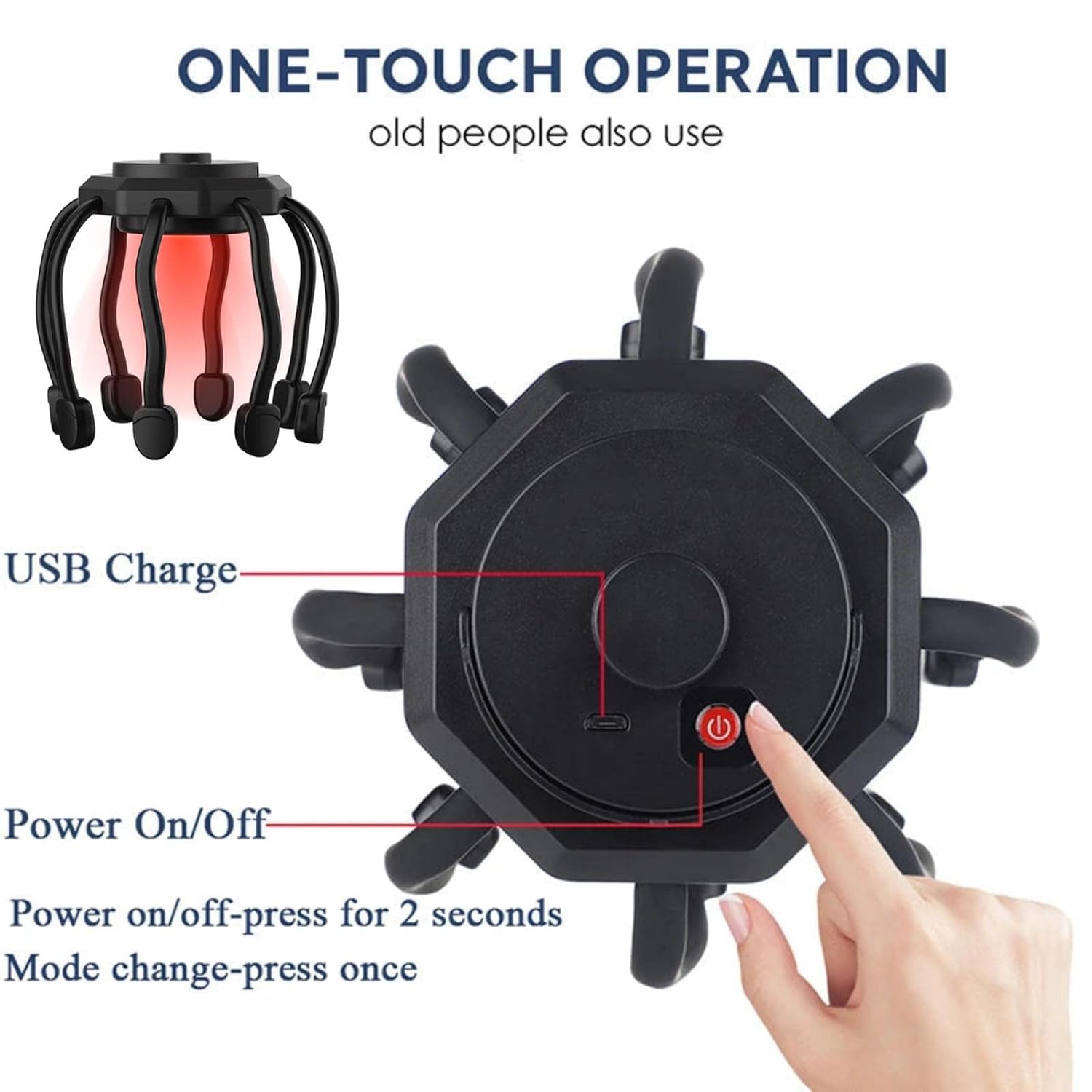 Ultra Scalp Massager - Electric Scalp Head Massager With 3 Modes, 360 Degree High-Frequency Contact, Octopus Claw Scalp Massager For Deep Relaxation, Hair Stimulation,(Black)