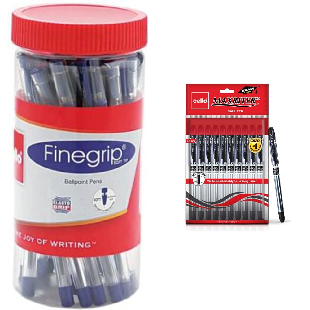 Cello Finegrip Ball Pen | Blue Ball Pens | Jar of 25 Units | Best Ball Pens for Smooth Writing | Ball Point Pen Set | Pens for Students and Professionals Stationery - Springkart 