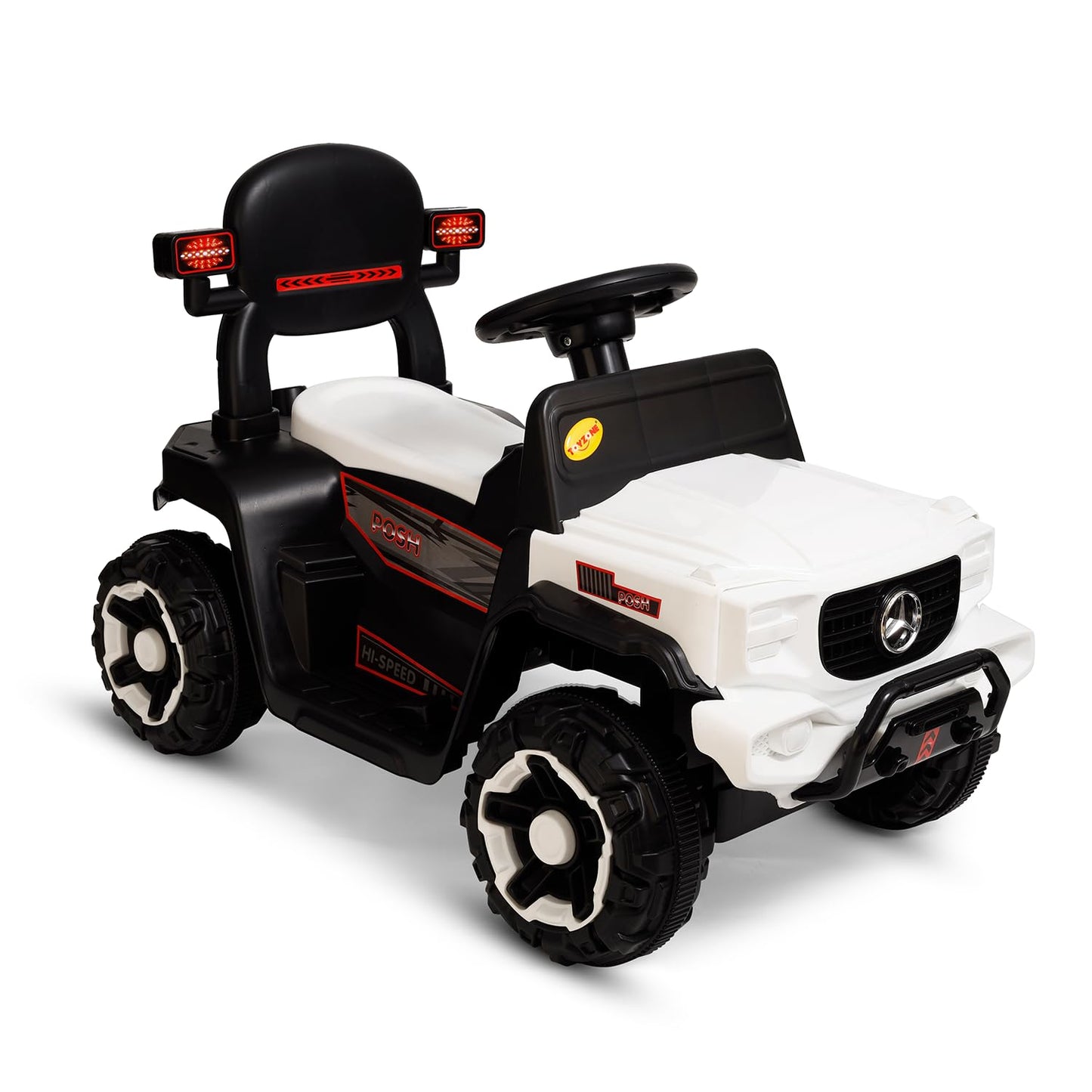 Toyzone Impex Pvt Ltd Posh Electric Car Ride On Jeep(Without Remote)- White|Rechargeable Car 6V & 6.5Ah Battery|Music Player With Bluetoooth & USB |6 Month Battery Warranty|Make In India|Kids 2+ Years