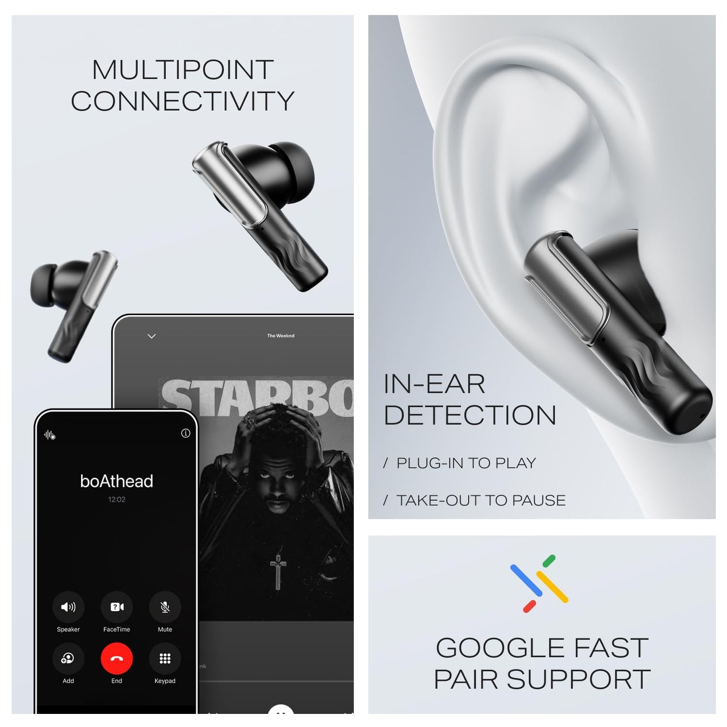boAt Nirvana Ivy Pro (2025 Launch), Dolby Atmos w/Head Tracking, 52dB Hybrid Adaptive ANC,Hi-Res LDAC, Titanium Dual Drivers, Bluetooth Earbuds, TWS Ear Buds Wireless Earphones w/mic (Crystal Black)