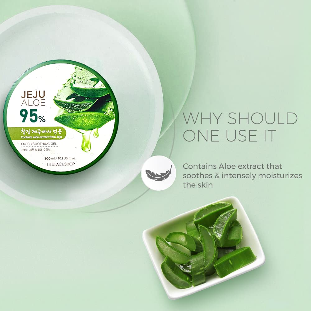 The Face Shop Non-Sticky Transparent 3 in 1 Aloe Fresh Soothing gel for Skin, Body and Hair | Pure Aloe Vera & Vitamin E for Skin and Hair | Korean Skin care products, 300ml - Springkart 