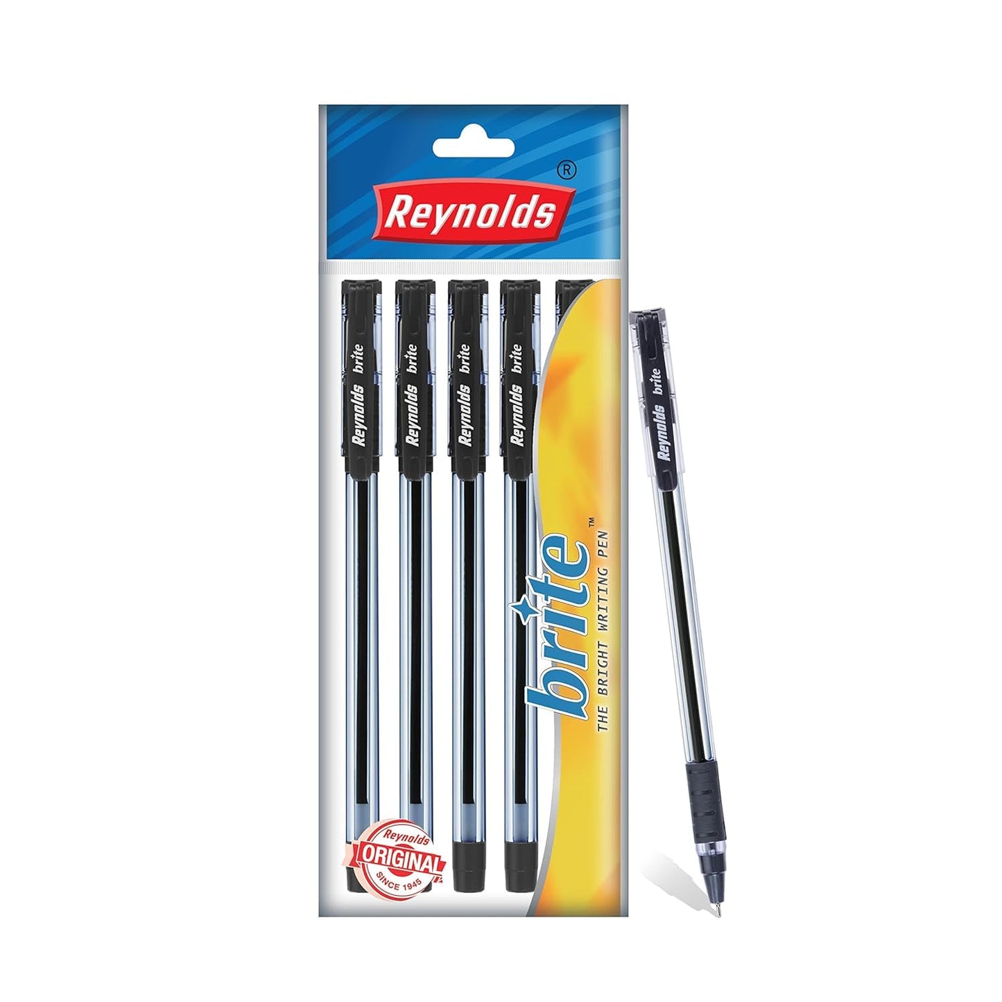 Reynolds BRITE Ball Pen SET - 25 BLUE PENS WITH COMFORTABLE GRIP | BALL PENS FOR WRITING | PEN FOR STUDENTS & OFFICE STATIONERY | 0.7 mm TIP SIZE - Springkart 
