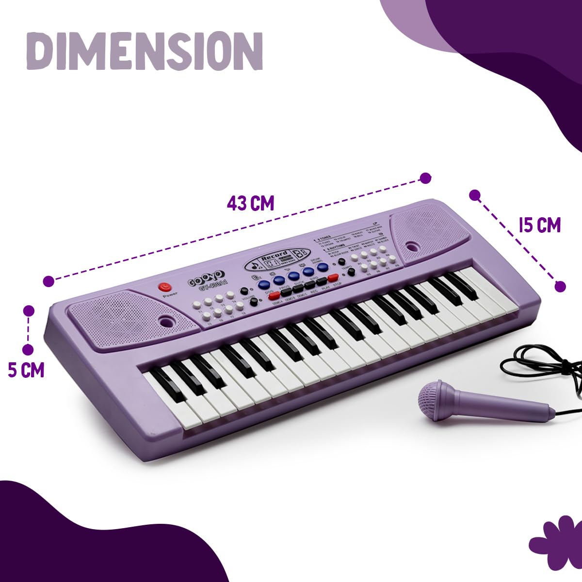 Gooyo GY-430CF 37-Key Musical Piano Keyboard with Microphone | 8 Rhythms, 8 Tones, 6 Demos, Song Record Feaure | Dual Power Supply (USB Included) | Purple Color | Gift Box Packaging