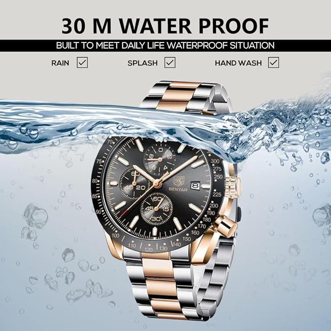 BENYAR Men's Luxury Chronograph Watch – Business, Casual | Quartz Movement with Date Display | Stylish Wristwatch | Gift for Men