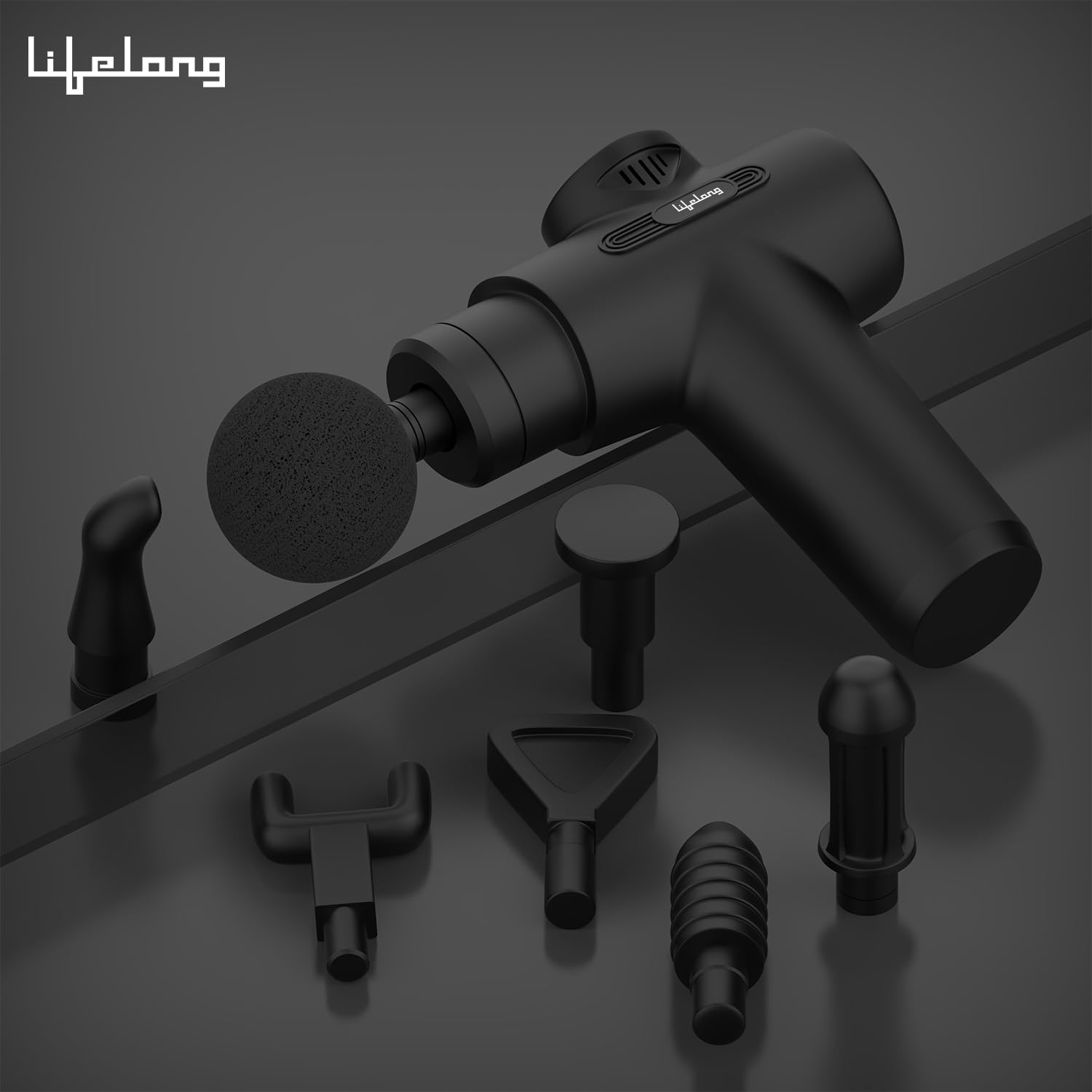 Lifelong Gun Massager Machine for Pain Relief - Body, Neck, Shoulders, Back, Arms & Feet Massager - 6 Speed Settings -7 Heads Attachment (LLGM109, Black) - Springkart 
