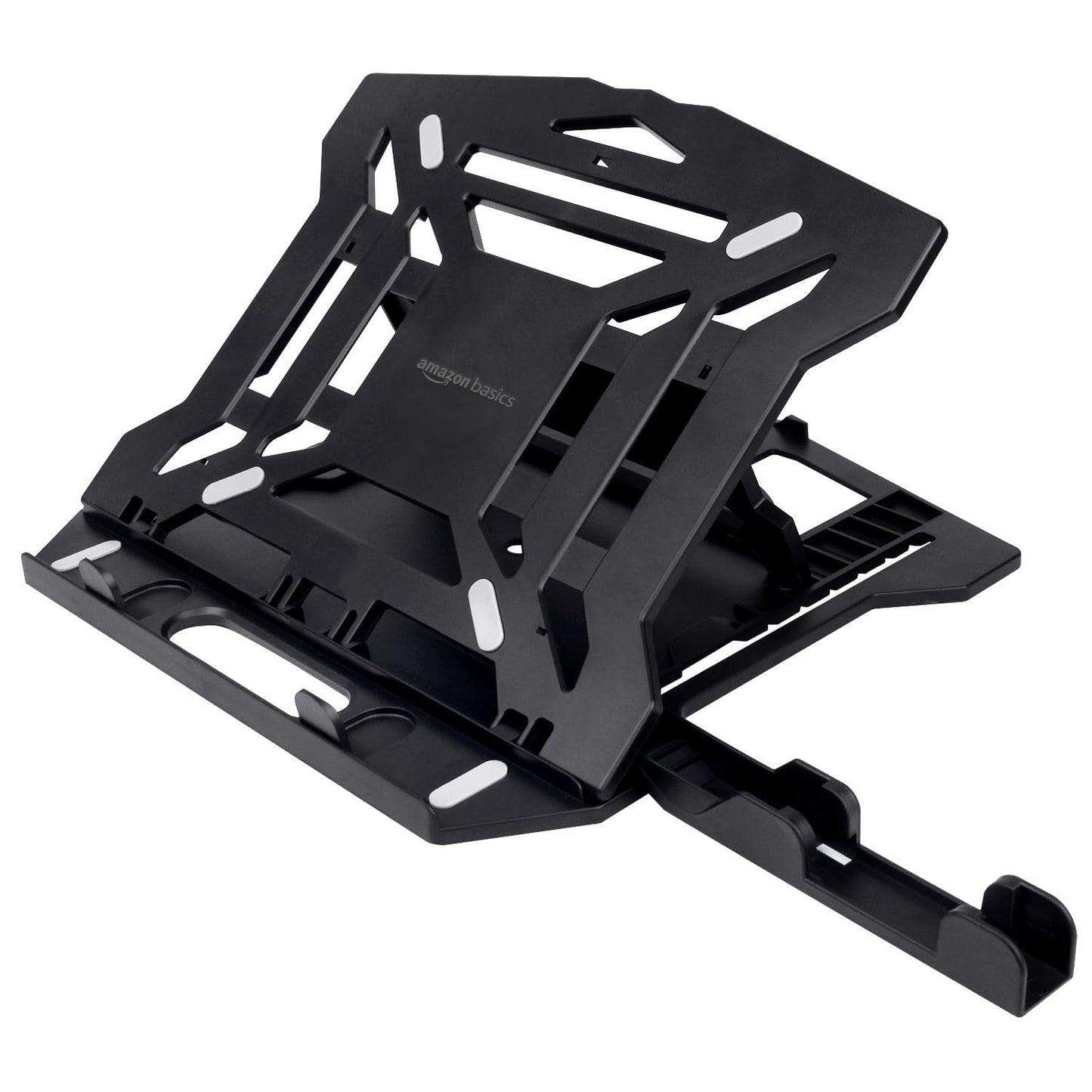 AmazonBasics 2-in-1 Laptop and Mobile Stand, Ergonomic, Adjustable Height, Anti-Slip Base, Heat Dissipation, Portable, Lightweight, Compatible with All Laptops Up to 15.6" (Abs, Black) - Springkart 