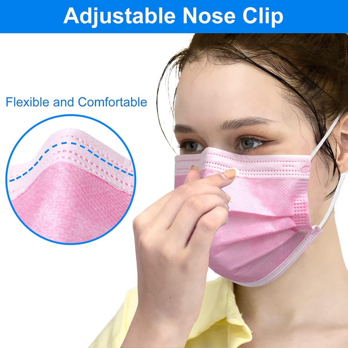 ZTANPS Non-Woven Fabric Disposable Face Mask for Men & Women (Pink, Purple, Yellow, Green, Blue, Pack of 50, Without Valve)