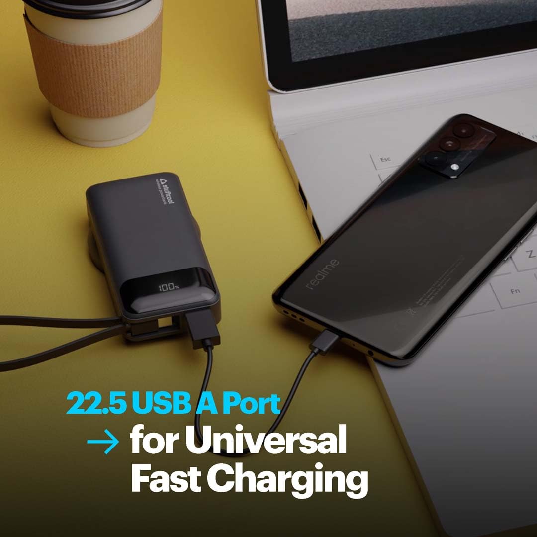 Stuffcool Nemo 10000mAh Compact Magnetic Wireless Charging Power Bank up to 15W for iPhone 20W Built-in Type-C Cable 22.5W USB-A Fast Charging Digital Display BIS CE RoHS Made in India