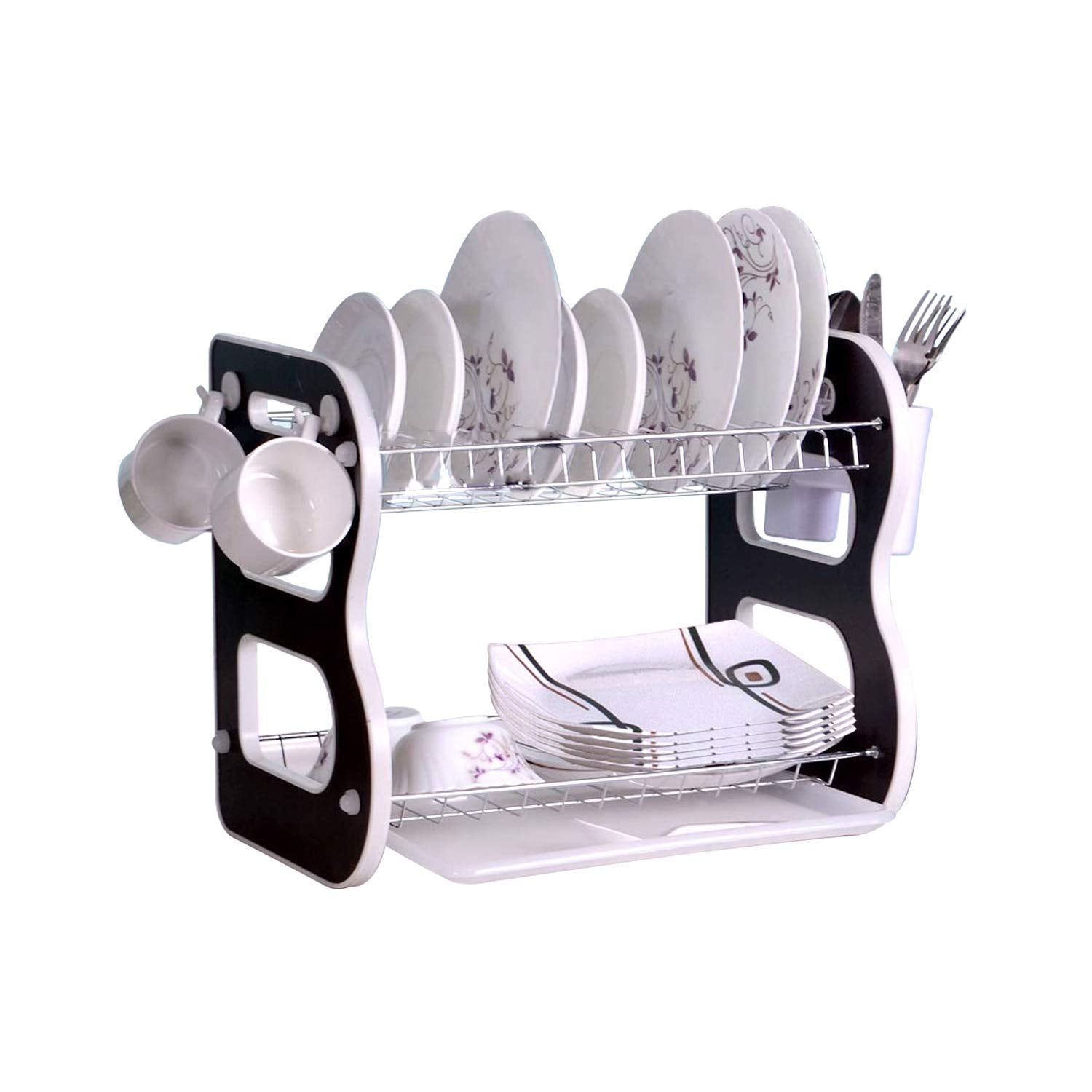 DISH DRAINER TWO LAYER DISH DRYING RACK WITH DRAIN BOARD - Springkart 