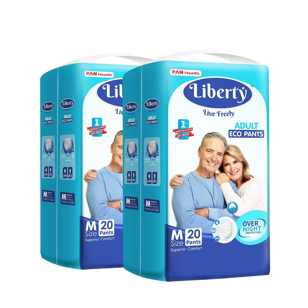 Liberty Eco Adult Diaper Pants, Large (L) 20 Count, Waist Size (75-140cm | 30-55 inches), Unisex, High Absorbency, Leak Proof, Overnight Protection, Pack of 1 - Springkart 