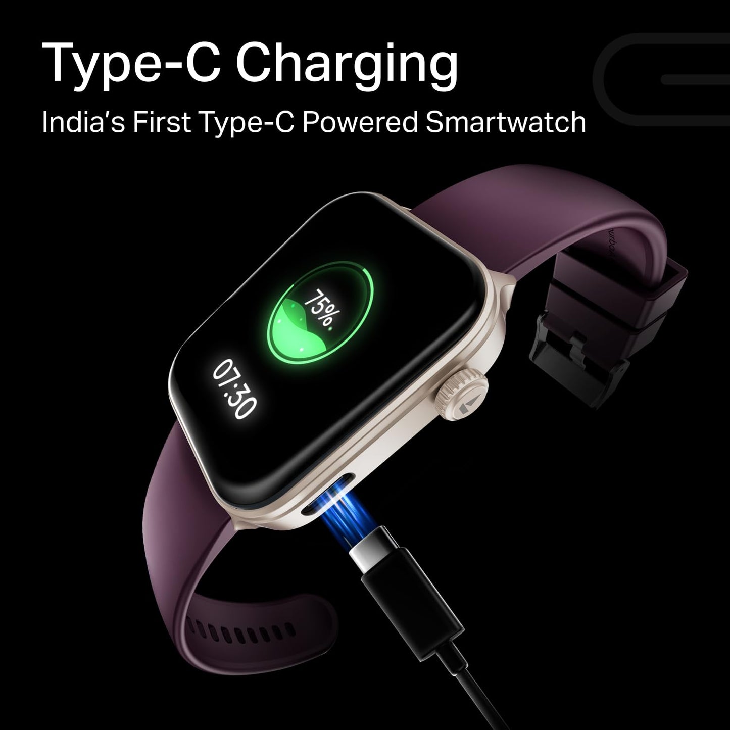 boAt Storm Call 4 India's first Smartwatch with Type-C Charging,1.96”(4.97 cm) HD Display, Functional Crown, BT Calling, Sports Modes, Heart Rate, SpO2, Sleep & Stress Tracking, SOS, IP68(Velvet Wine)