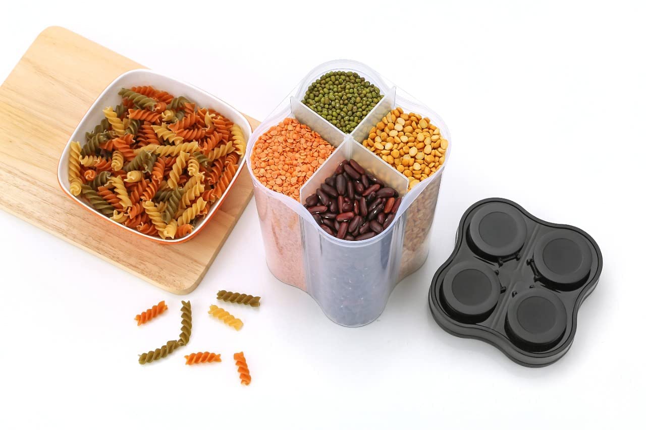Plastic Lock Food Storage 4 Section Container Jar for Grocery, Fridge Container. - Springkart 