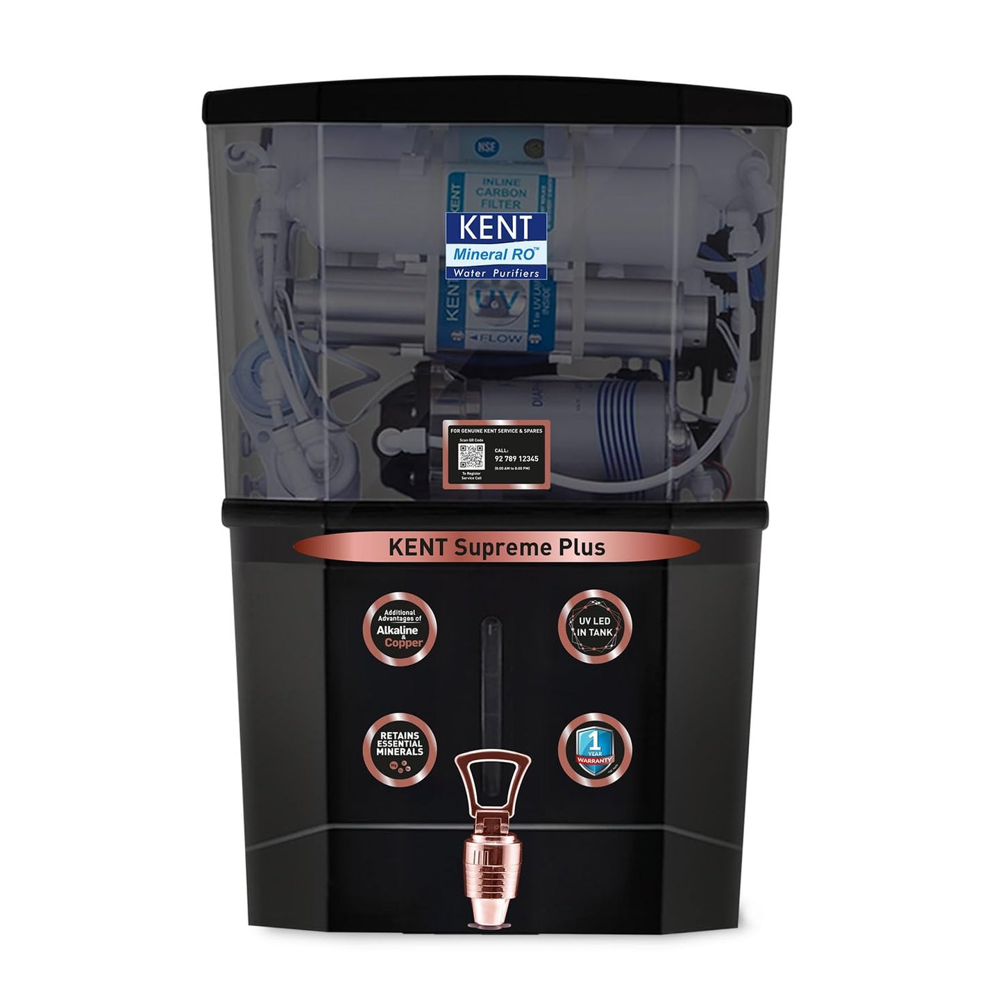 KENT Supreme Alkaline RO Water Purifier|RO+UV+UF+Alkaline+TDS Control+UV LED Tank |.0001 Micron RO Membrane|Auto flush feature|20LPH|Ideal for Borewell/Tanker/Municipal Water