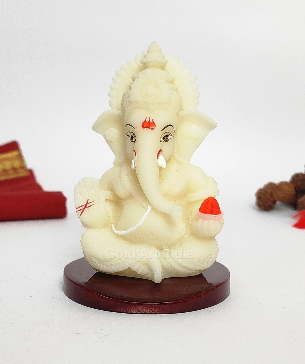 Gold Art India Ganesha Idol | Ganesh Statue for Home Decor | Ganesha murti for Office Desk, & Ganpati Idol for Car Dashboard | Unique Wedding & Birthday Gift (Gold Antique 3.5")