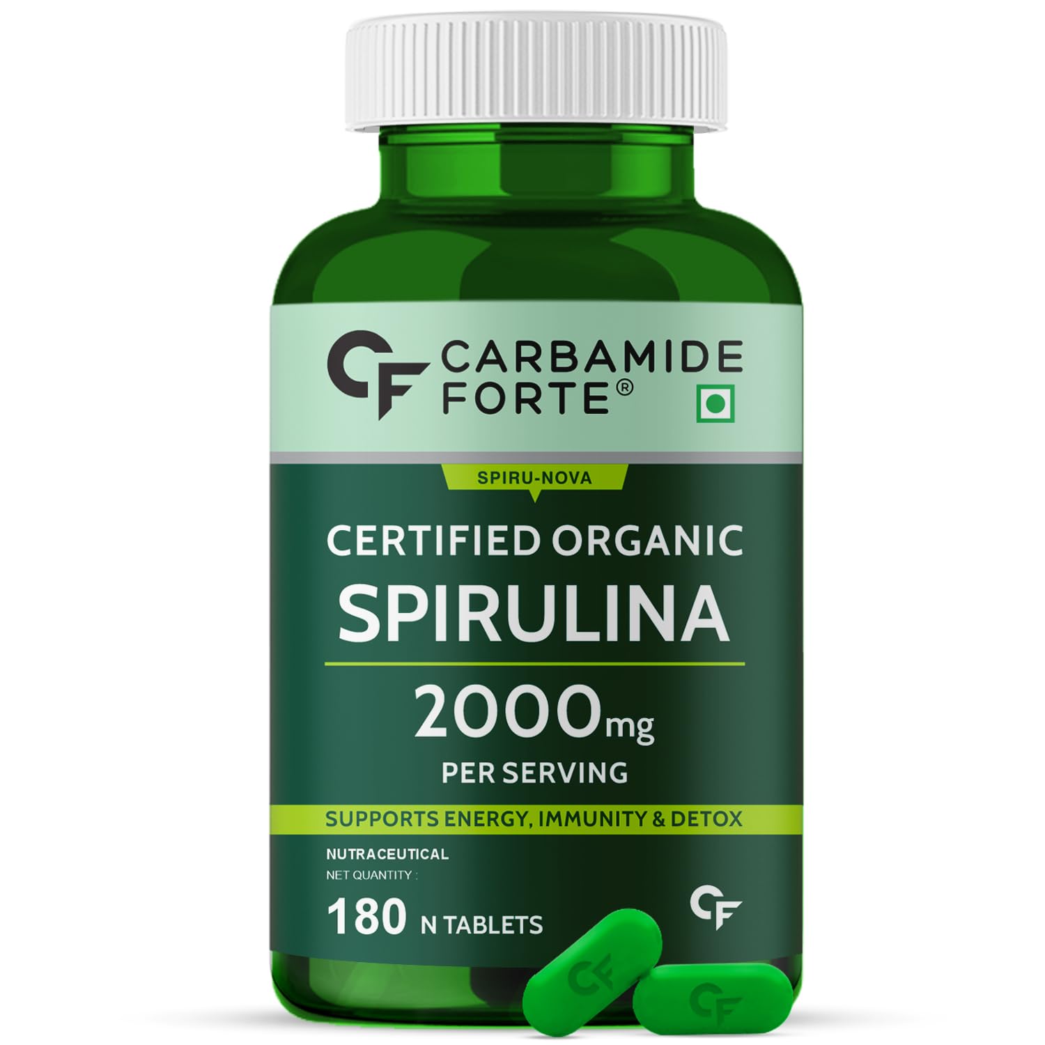 Carbamide Forte 100% Organic Spirulina Tablets 2000 mg Per Serving - Spirulina Powder Organic Tablets | Supports Energy, Immunity & Detox | Certified Spirulina Organic Tablet - 180 Tablets - Springkart 